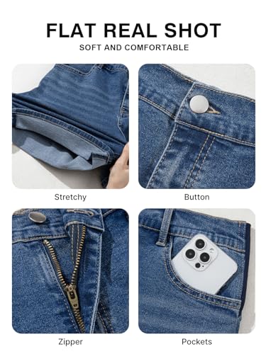 BLENCOT Women's Summer Maternity Jean Shorts Fold Hem Stretchy Denim Pants - color: Bluing, size: Small