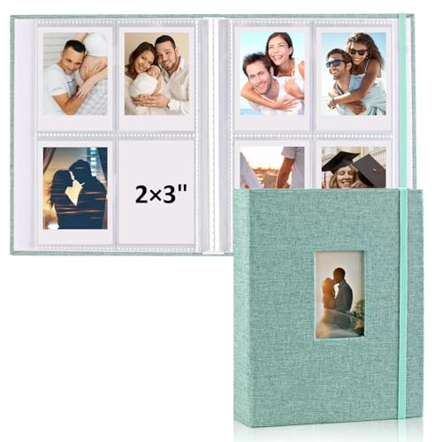 vivinin 2PCS Polaroid Photo Album, 2x3 Inch Pockets Mini Photo Album for 104 Pockets Hold 208 Pictures, Linen Hardcover Polaroid Album Book for Photos, Family Anniversaries, Baby Vacations (Green) - color: Green