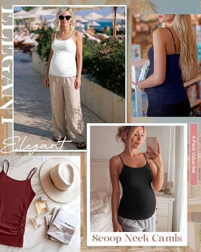 4 Pack Maternity Tank Tops - color: Burgundy, Navy Blue, White, Black, size: Medium