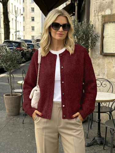 LILLUSORY Womens Crew Neck Button Down Cardigan Sweater - color: Burgundy, size: X-Large