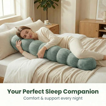 Pat. Pend. Long Body Pillow for Side Sleepers, 59 Inch, Green - color: Green, size: 59" x 7.87"