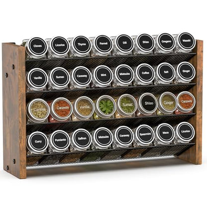 Spice Rack Organizer for Cabinet, Wood Countertop Shelf, No Jars Included - size: Holds 32 Jars, 15.7"W × 10.3"H