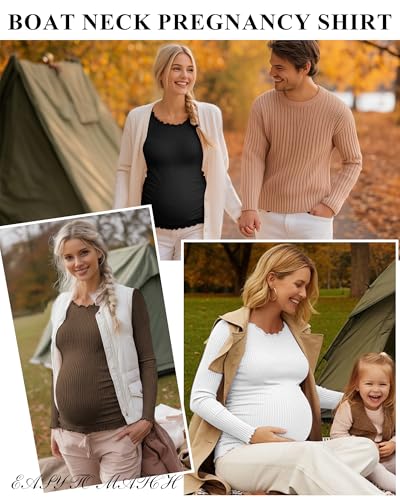 3 Pack Women's Maternity Cotton Shirts Long Sleeve - color: Coffee, White, Black, size: Large