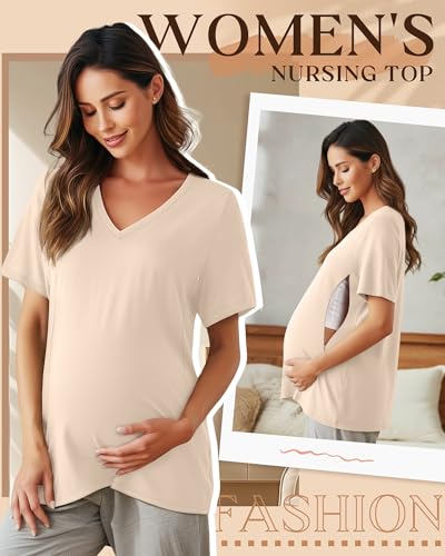 Women's Nursing Breastfeeding Shirts - color: Apricot, size: X-Large