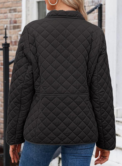 Dokotoo Women's Winter Quilted Jackets Long Sleeve Button Down Diamond Puffer Jacket Outerwear Coats with Pockets - color: Black, size: Medium