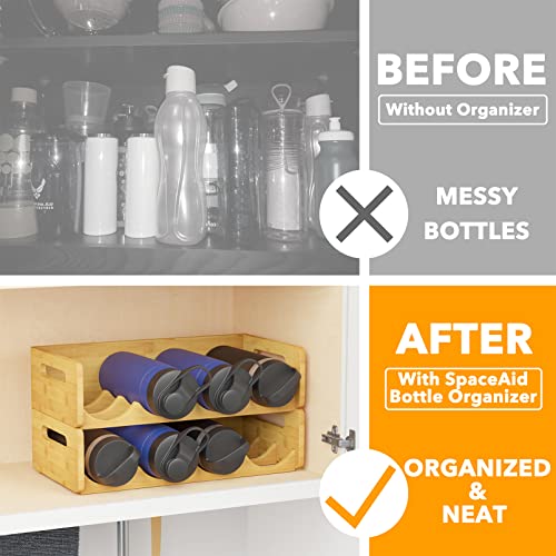 SpaceAid Bamboo Water Bottle Organizer with Labels, Kitchen Pantry Water Bottle Storage Rack for Cabinets, Home Cup and Wine Bottle Holder Shelf Organizers, 2 Pack 4-Slot, Hold 8 Bottles - size: 8 Bottles