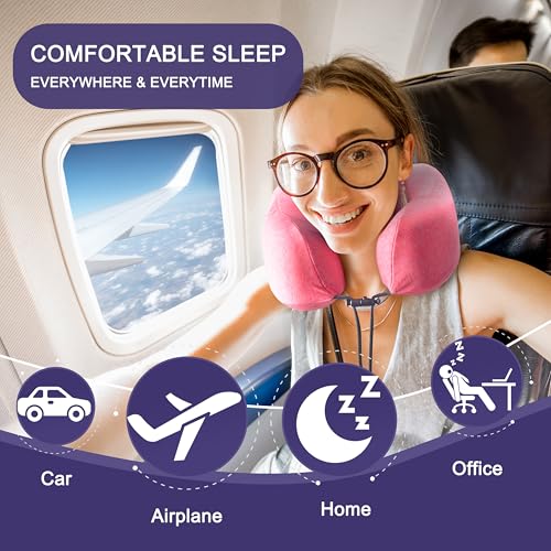 napfun Neck Pillow for Travel, Memory Foam Airplane Pillow, Rose - color: Rose