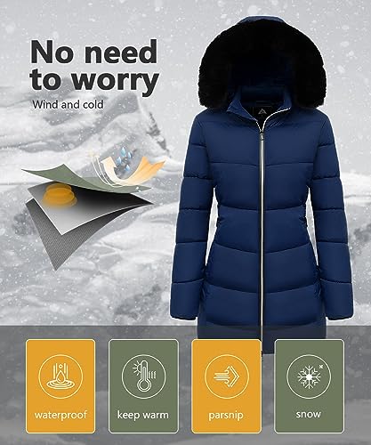 Women's Long Warm Winter Puffer Jacket Lightweight Fashions Down Coats - color: Dark Blue, size: Large