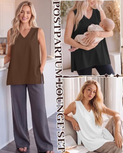 4 Pack Womens Nursing Oversized Tank Tops - color: Brown, White, Light Gray, Black, size: Small