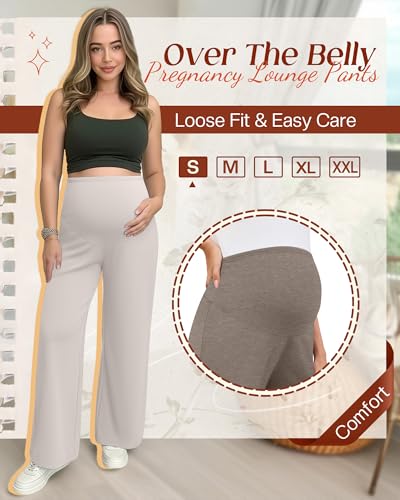 3 Pack Women's Maternity Lounge Pants Soft Sweatpants - color: Creamy Gray, Light Coffee, Brown, size: Medium