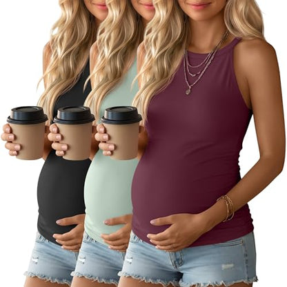 3 Pack Women's Maternity Tank Tops - color: Burgundy, Gray Green, Black, size: Medium