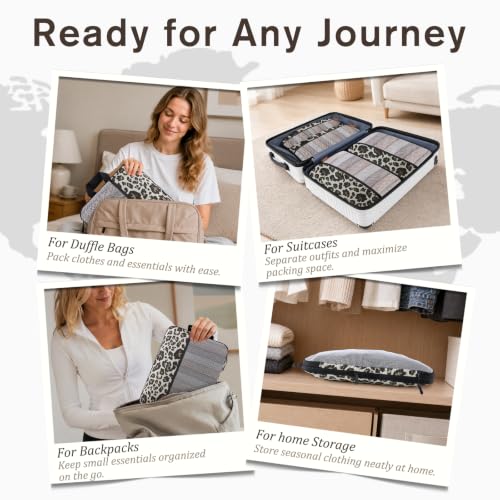 U+U 4 Set Compression Packing Cubes, Travel Organizers (Leopard) - color: Leopard-02, size: 4 Set