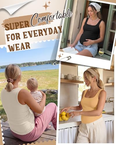 4 Pack Maternity Ribbed Tank Tops - color: Ginger Yellow, Sage Green, Apricot, Black, size: Large