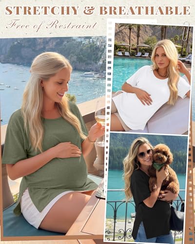 4 Pack Women's Maternity T Shirts - color: Gray Green, Light Coffee, White, Black, size: Small