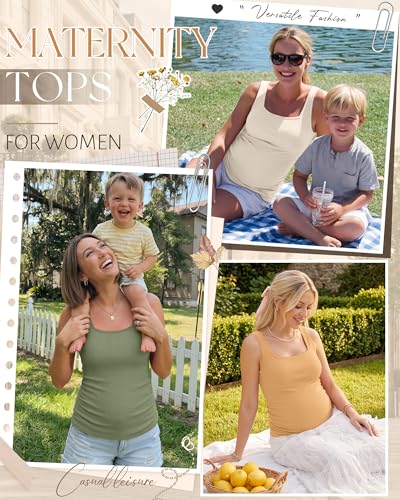 3 Pack Maternity Tank Tops Pregnancy Shirts - color: Ginger Yellow, Sage Green, Apricot, size: Small