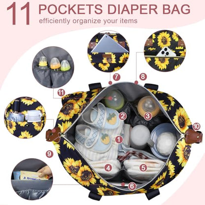Pritent Diaper Bag Tote Waterproof Maternity Baby Bags with Pacifier Case - color: Sunflower, size: Medium