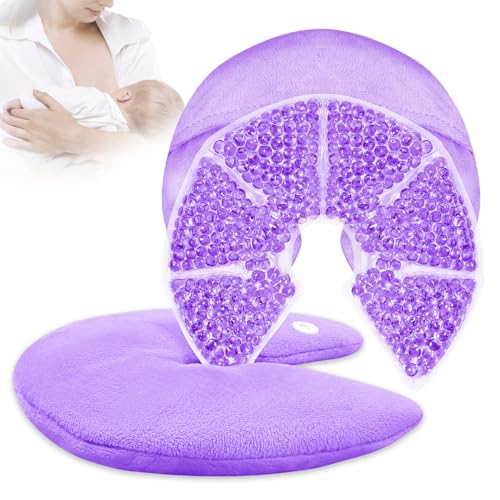 Hot Cold Gel Bead Breast Therapy Pack, Breast Ice Packs for Breastfeeding - color: #42 Purple