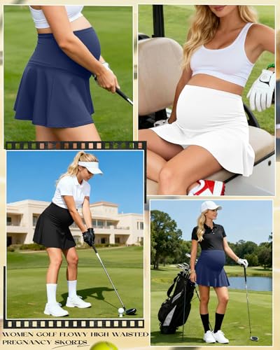 3 Pack Maternity Skirts Tennis Skorts - color: Haze Blue, White, Black, size: X-Small