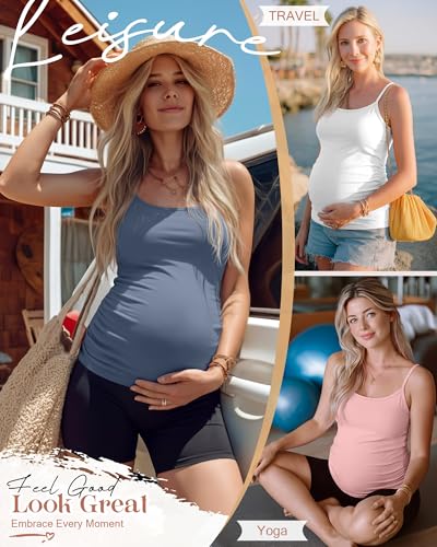 4 Pack Maternity Tank Tops - color: White, Gray-blue, Pink, Khaki, size: Medium