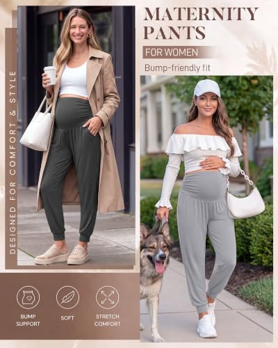 Neer 3 Pack Maternity Joggers Lounge Sweatpants with Pockets - color: Black, Dark Gray, Light Gray, size: Medium