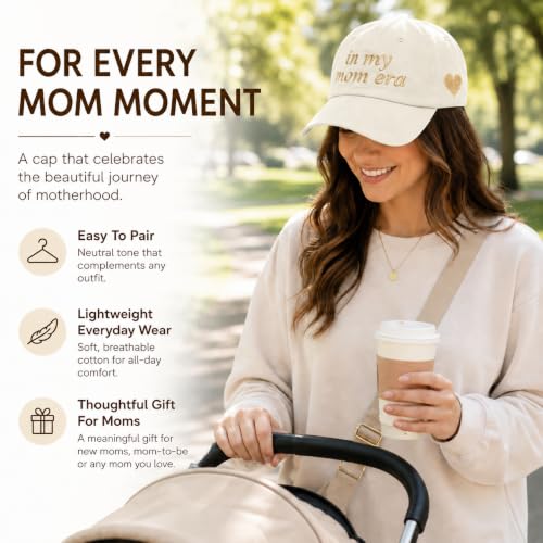 in My Mom Era Hat for Women, Mama Baseball Cap, New Mother Gift - color: Beige