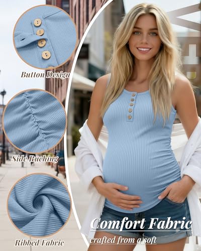3 Pack Maternity Tank Tops Ribbed Tops - color: Dusty Blue, White, Black, size: X-Large