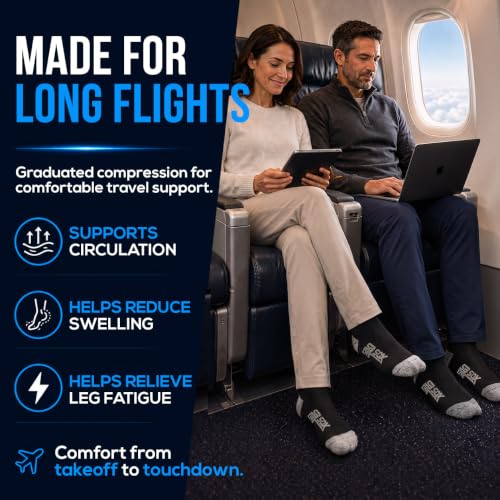 SB SOX Lite Compression Socks for Flying (15–20 mmHg) - color: Black/Blue, size: L/XL