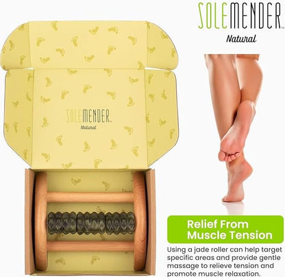 Wooden Foot Roller - Soothe & Massage Sore Feet (Jade Stone) - color: Natural
