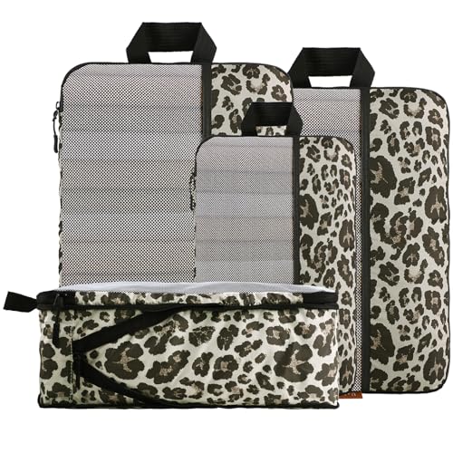 U+U 4 Set Compression Packing Cubes, Travel Organizers (Leopard) - color: Leopard-02, size: 4 Set
