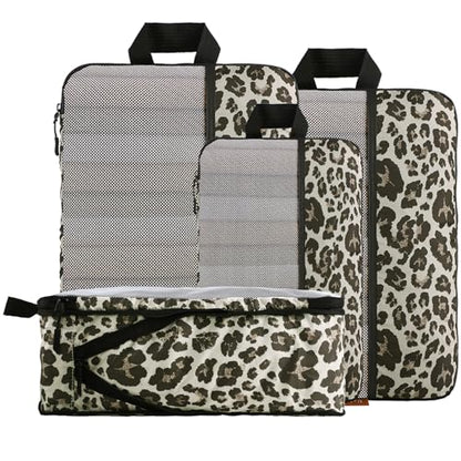 U+U 4 Set Compression Packing Cubes, Travel Organizers (Leopard) - color: Leopard-02, size: 4 Set