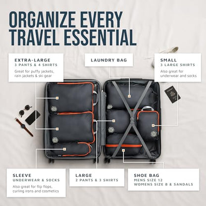 TRIPPED Travel Gear Large Compression Packing Cubes 7-Piece Set for Travel - color: Grey/Orange