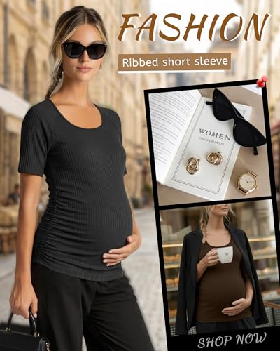 3 Pack Women's Maternity Tops - color: Coffee, White, Black, size: Medium