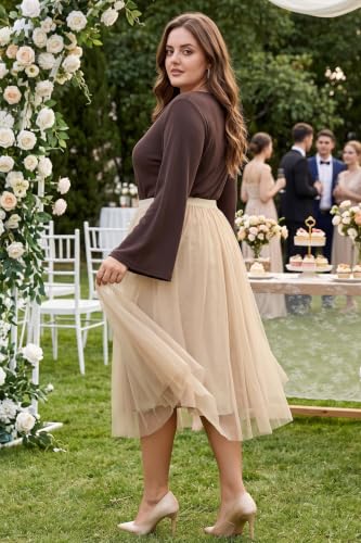 Eytino Plus Size Maxi Skirts for Curvy Women - color: Apricot, size: 3X