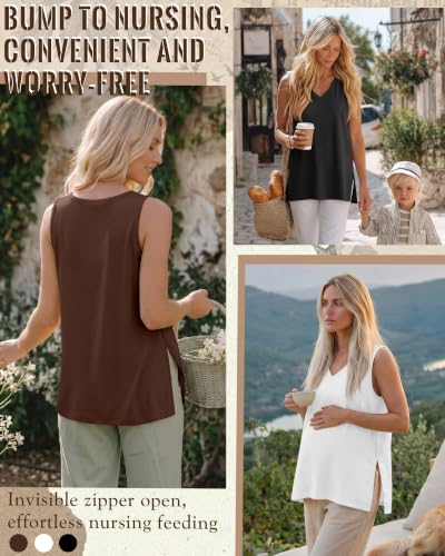3 Pack Womens Maternity Nursing Tank Top - color: Brown, White, Black, size: Small