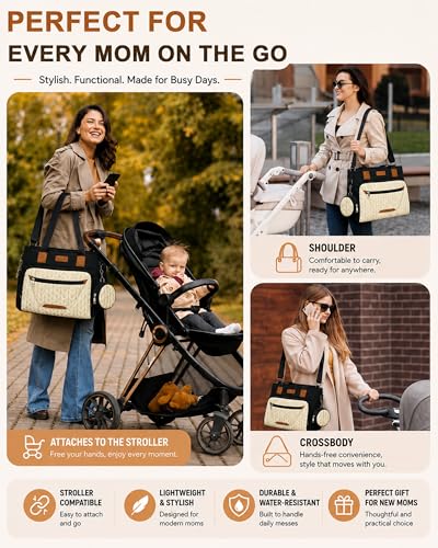 FHELAD Diaper Bag Tote for Women, Baby Diaper Bag Set (Black-White) - color: Black-white