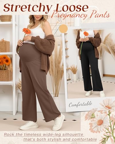 3 Pack Women's Maternity Lounge Pants Soft Sweatpants - color: Khaki, Coffee, Black, size: XX-Large