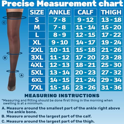 ABSOLUTE SUPPORT Women Compression Thigh High, 15-20mmHg, Black, Large - color: Black, size: Large