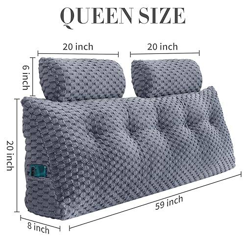 EUHAMS Headboard Pillow Queen with Neck Roll, Triangular Backrest Pillow - color: Grey, size: Queen