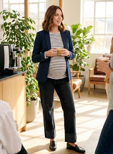 BLENCOT Maternity Jeans for Women Stretchy Summer Cuffed Wide Leg Baggy Denim Pants with Pockets - color: Black, size: Small