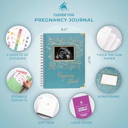 Clever Fox Pregnancy Journal, Expecting First Time Mom Planner Aquamarine - color: Aquamarine, size: 9" x 10.5" SonoFrame Edition