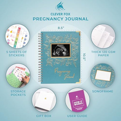 Clever Fox Pregnancy Journal, Expecting First Time Mom Planner Aquamarine - color: Aquamarine, size: 9" x 10.5" SonoFrame Edition