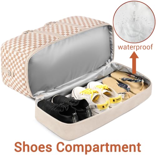 IBFUN Weekender Bags for Women, 3PCS Travel Set with Shoe Compartment 21.6 - color: A15-khaki+checkered