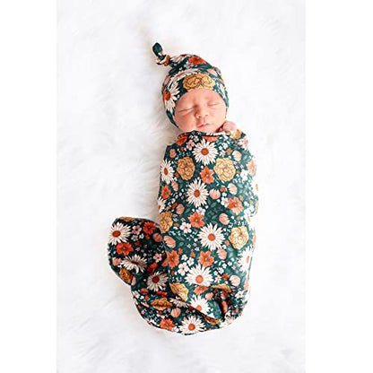 Konssy Newborn Swaddle Blanket with Beanie Hat Set, Baby Receiving Blanket - color: Green
