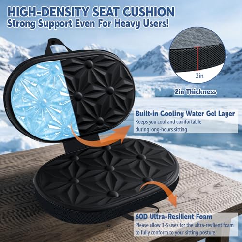 Foldable Cooling Gel Memory Foam Seat Cushion for Outdoor & Stadium Use - color: Black Fabric