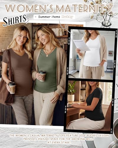Huukeay 4 Pack Women's Maternity Shirts Pregnancy Top - color: Black, White, Coffee, Army Green, size: Medium