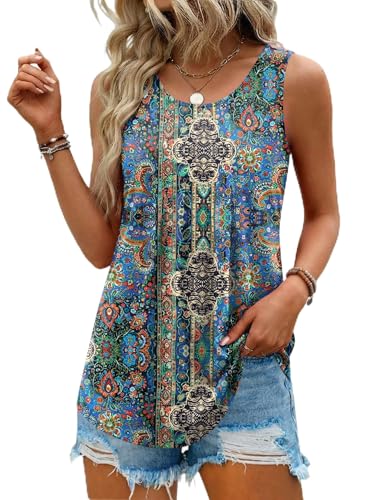 Zeagoo Womens Tank Tops Sleeveless Pleated Crew Neck Summer Tunic Tops Dressy Loose Fit Business Casual Blouses 2026 - color: Mz779, size: Large