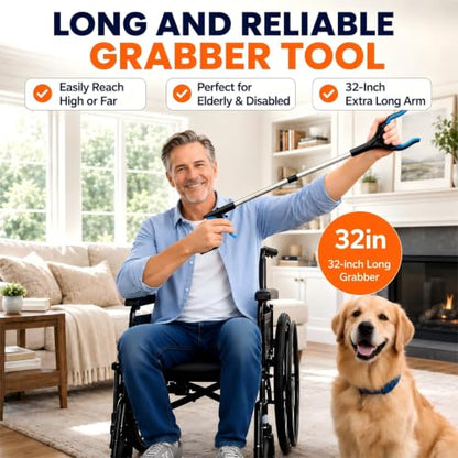 20 Pack 32" Trash Grabber Reacher Tools, Upgraded Strong Foldable Commercial Grabber Pickup Tool, Heavy Duty Cleaning up Gripper, 4" Wide Claw | 360° Rotation | Magnet, for Senior Home Outdoor - color: 32"blue-20pack