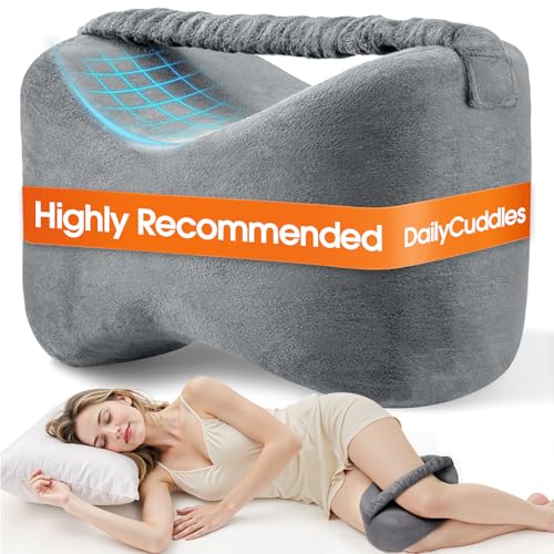 Memory Foam Knee Leg Pillow for Side Sleepers with Strap, Grey - color: Grey