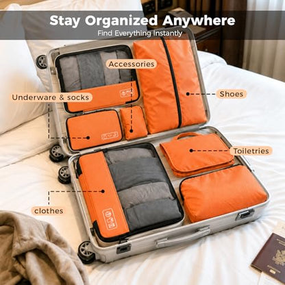 8-Piece Compression Packing Cubes for Travel Carry On, Luggage Organizers - color: Orange-8 Set