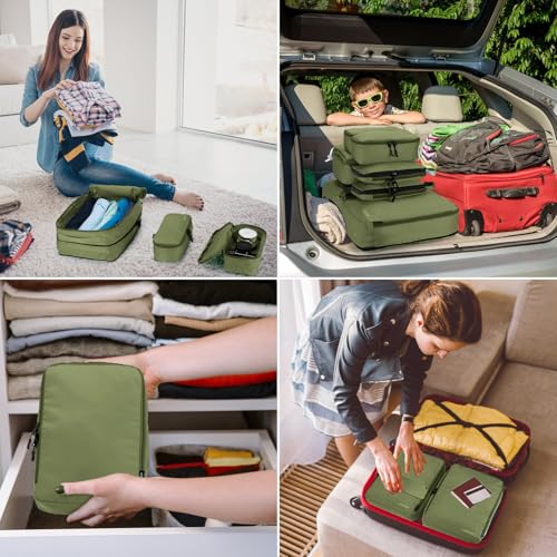Lumesner 8 Set Compression Packing Cubes, Travel Suitcase Organizers - color: Army green